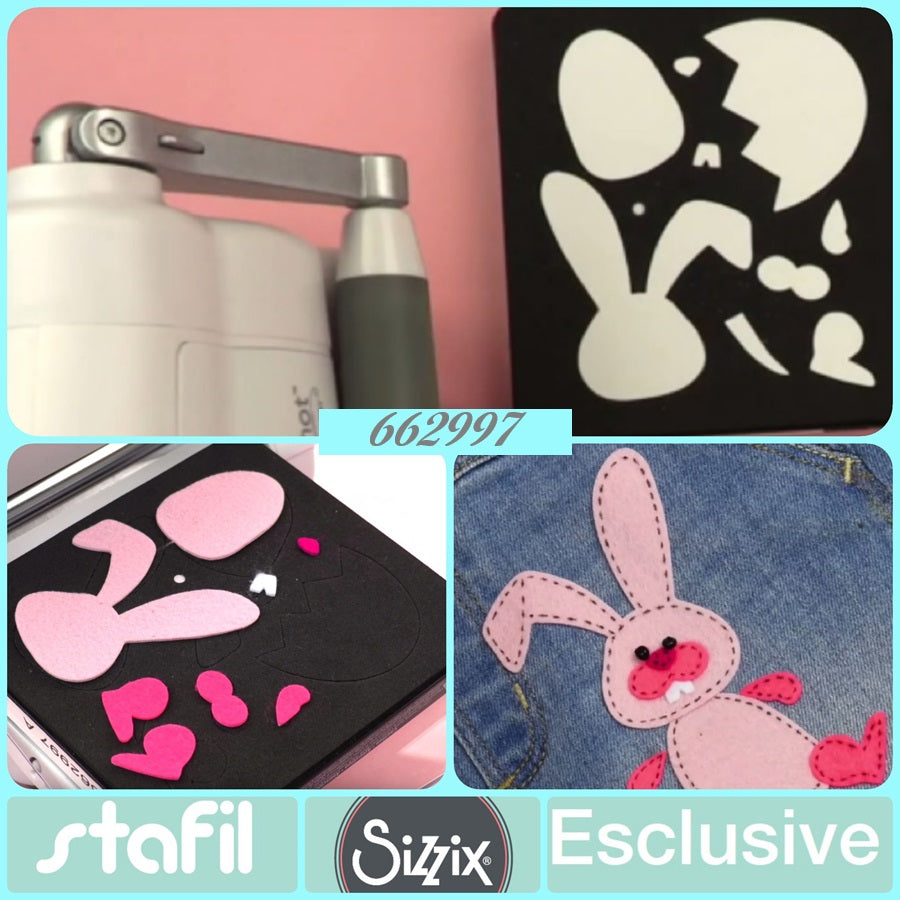 cosa creare con coniglietto applicazione jeans per fustella feltro pasquale fommy Bigz Sizzix Bigshot per tagliare materiali creativi lavoretti bambini