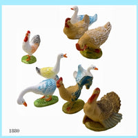 Presepe statuine piccole busta 8 animali da cortile miniatura decorazioni ambientazione mini giardino pollaio galline pavone gallo cigno papere oche gallinacei