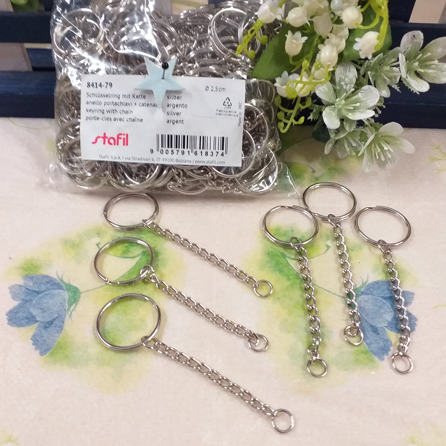 8414-79 stafil anelli apribili catenella ganci portachiavi fai da te bijoux bigiotteria di perline ricordini souvenir gadget bomboniere