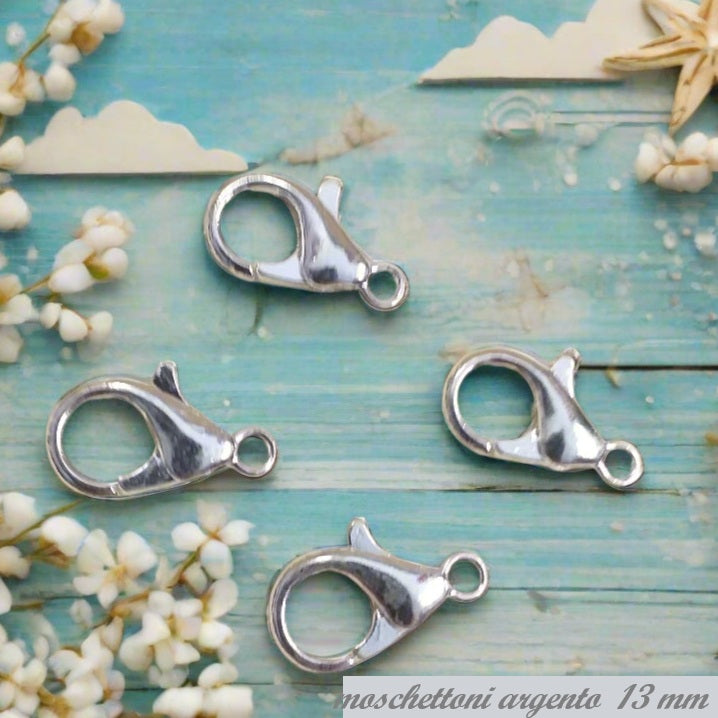 fai da te bijoux di bigiotteria perline ganci moschettoni argentati 13 mm uso creare gioielli di perline collane braccialetti