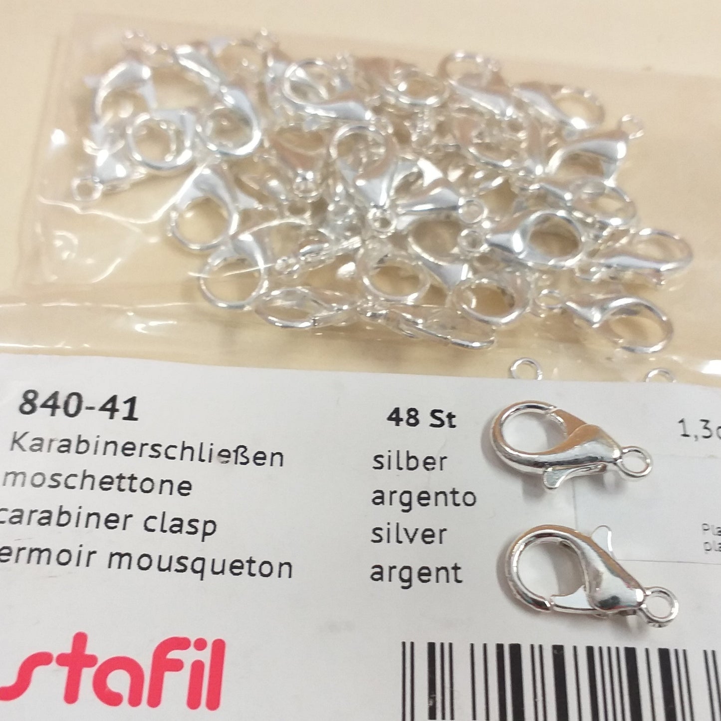 stafil mpn 840-41 fai da te bijoux di bigiotteria perline ganci moschettoni argentati 13 mm uso creare gioielli di perline collane braccialetti