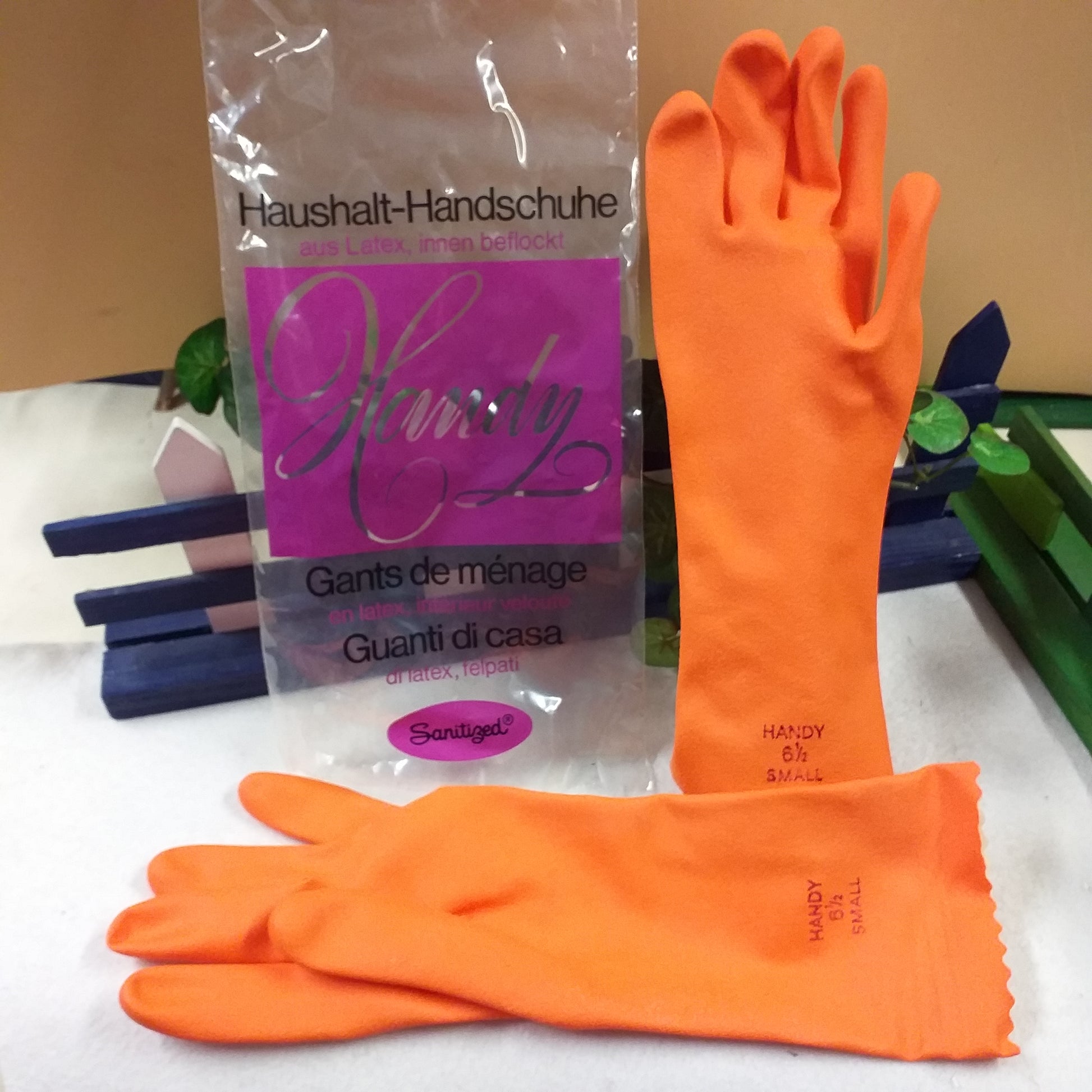 arancione haushalt-handschuhe guanti di casa gomma felpati handy 6 e 1/2 small uso casalinghi cucina lavare piatti