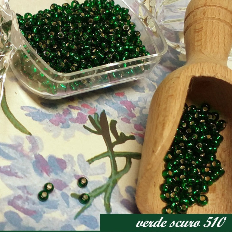 rocailles beads boemia verde scuro 510 conteria hobby perline vetro argento Stafil negozio di vendita a peso uso creare foglie fiori veneziani alberelli piantine bonsai natale pasqua