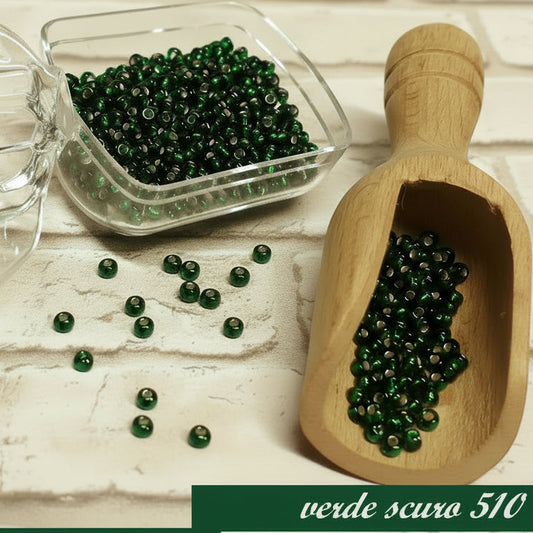 rocailles beads boemia verde scuro 510 conteria hobby perline vetro argento Stafil negozio di vendita a peso uso creare foglie fiori veneziani alberelli piantine bonsai natale pasqua