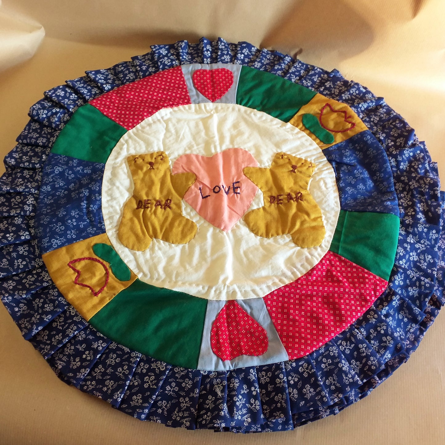 federa rotonda volant non imbottita per cuscini patchwork orsi dear love idea regalo