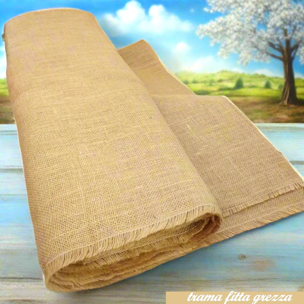 tessuto country stoffa rustica tela juta grezza sacco ad uso bomboniere e fai da te hobbistica cucito creativo tende, economico colore naturale trama fitta frange per packaging fioristi