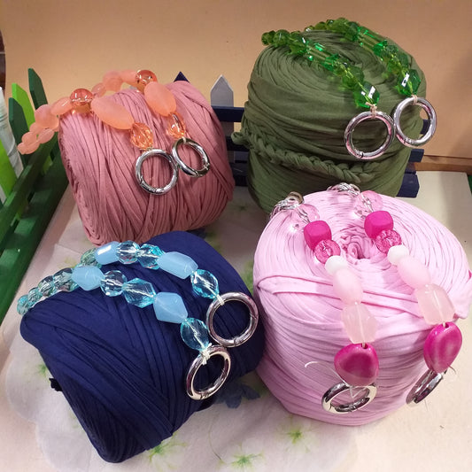 blu verde mimetico pesca rosa fucsia kit manico gioiello perle bijoux e rotolo fettuccia cotone stretch elastica lavori uncinetto borse marshmallow punto puff
