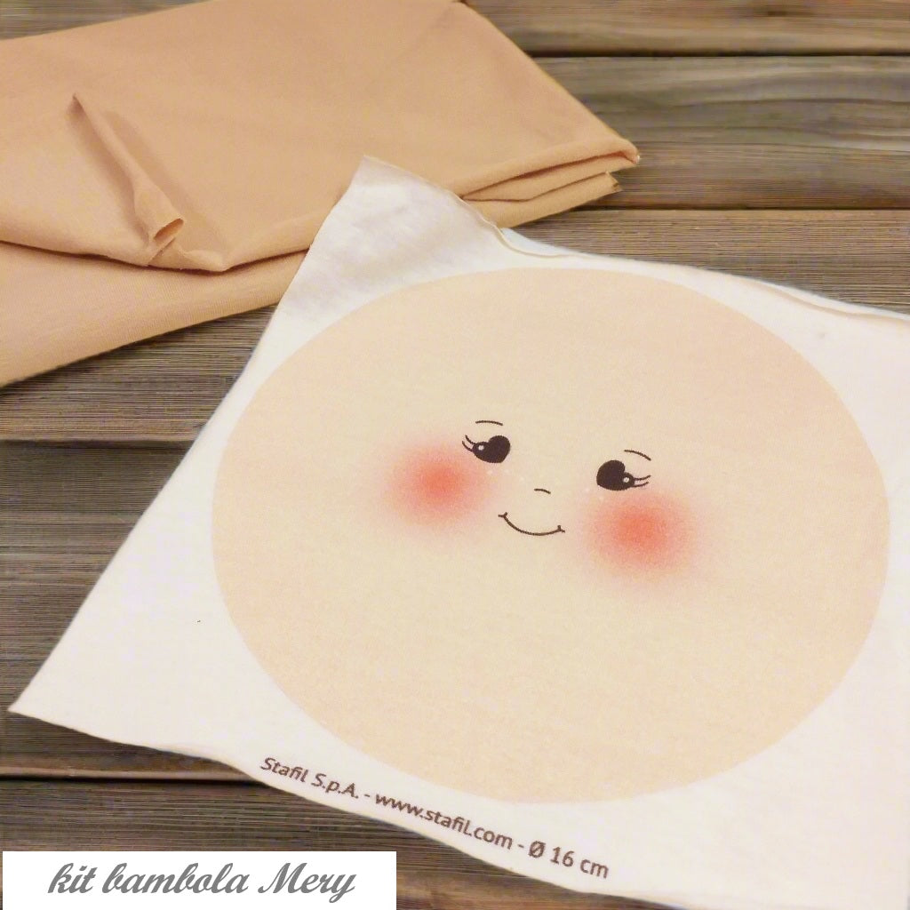 kit per creare pigottina bambolina pannello maglina cotone viso tessuto stampato dipinto colorato bambola di pezza stoffa e visetto disegnato faccina occhioni cuoricino