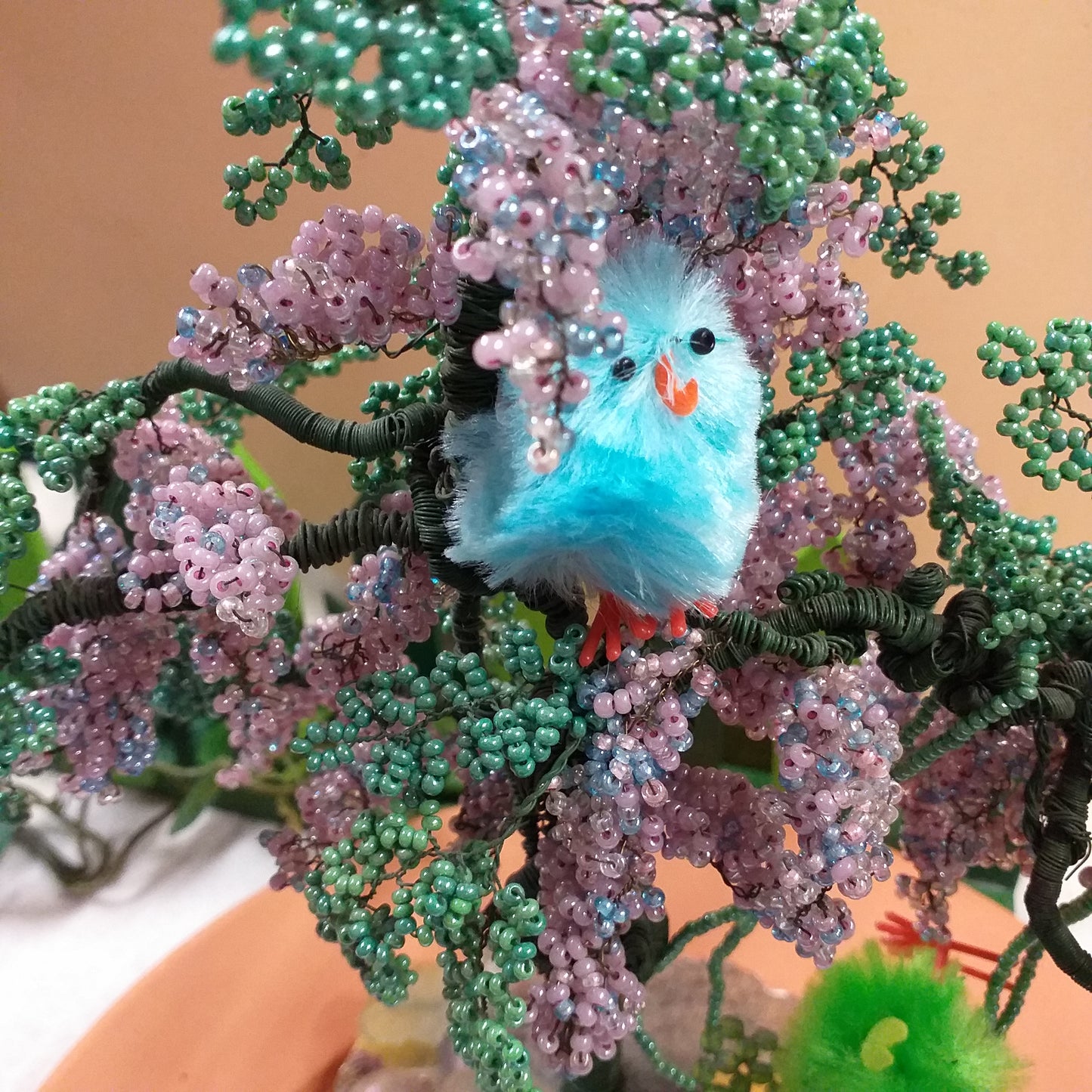 centro alberello pulcino celeste perline verde lavanda lilla materiale kit fai da te albero pianta bonsai glicine di perle rocailles vetro conteria veneziana