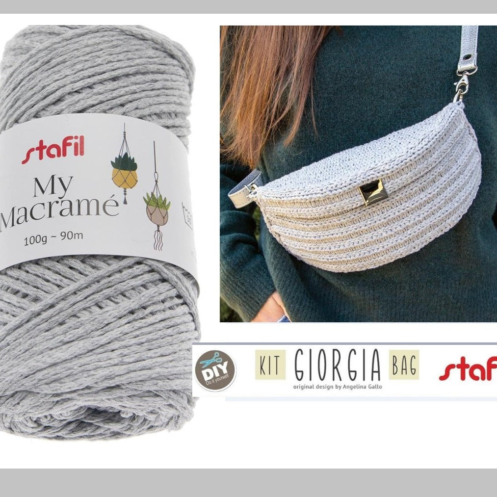 kit giorgia bag stafil diy color per creare fai da te borse uncinetto forma marsupio tracolla set cordino e accessori macramè grigio pietra