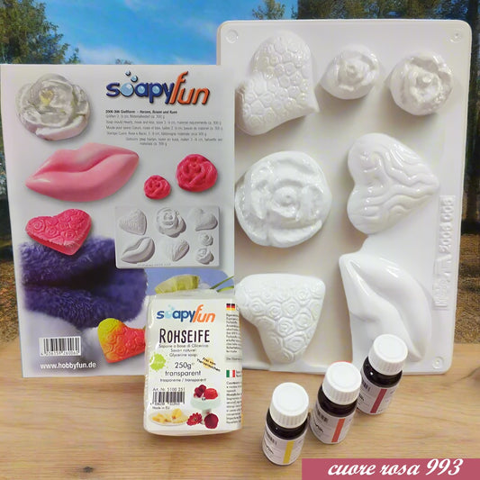 soapyFun di hobbyFun cuore rose festa della mamma san valentino kit fai da te sapone materiale base forme di stampi colori glicerina da colata per modellismo saponette a casa rohseife 250 g transparent e giallo arancio rosso