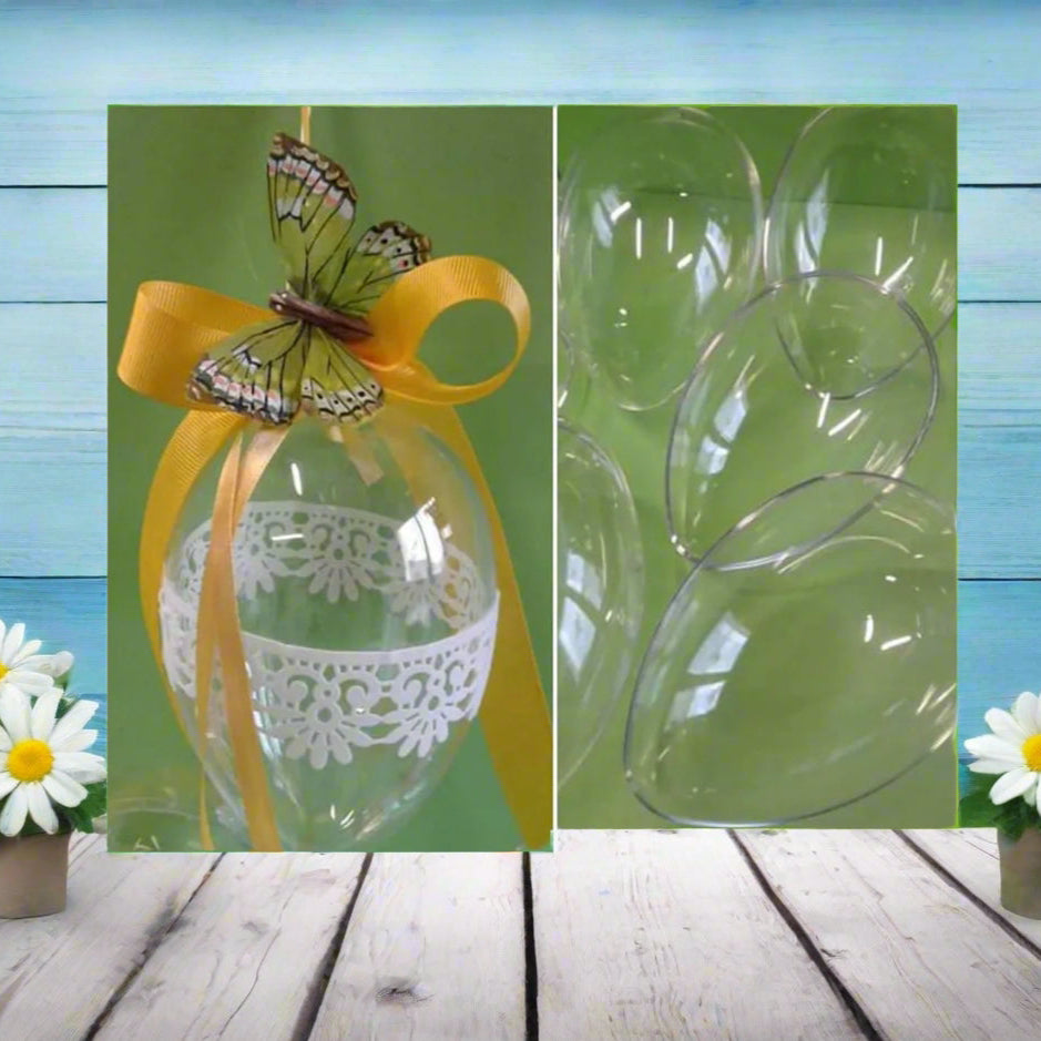 kit pasqua fai da te uova plastica apribili trasparenti divisibili da decorare riempire con nastro farfalle pizzo washi tape nastro auto adesivo di feltro