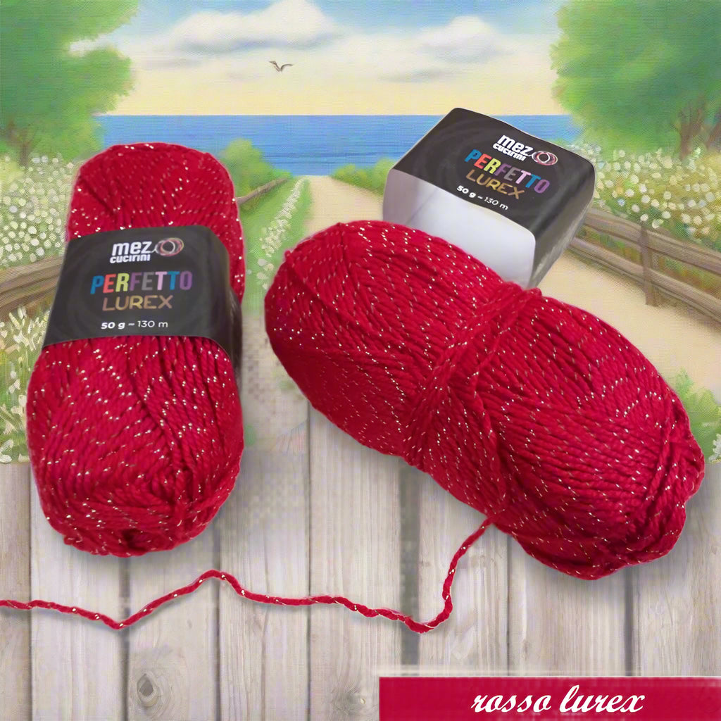 Mez cucirini Perfetto lurex filato lana lamè 50 g 130 metri rosso uso filo uncinetto ferri da maglia per calza amigurumi berretti cappelli maglia maglione gilet cappotto copertine decorazioni natalizie