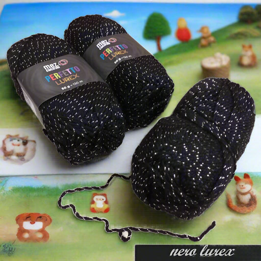 Mez cucirini Perfetto lurex filato lana lamè 50 g 130 metri  nero uso filo uncinetto brillante ferri da maglia per calza amigurumi berretti cappelli maglia maglione gilet cappotto copertine decorazioni natalizie