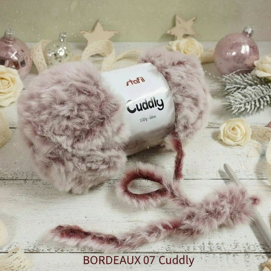 gomitolo filato Stafil Cuddly 108065-07 bordeaux rosato melange lana pelliccia pelosetto uncinetto ferri lavori a maglia uso fare a mano sciarpe berretti scaldacollo cappe stole mantelle