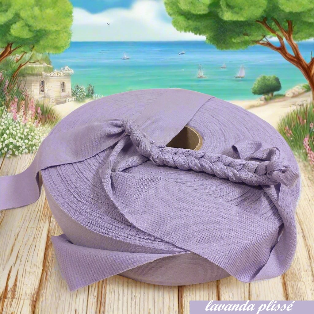 glicine lavanda plissé shop offerta vendita fettuccia stafil maglina lycra soft-elastica colori moda per pochette, alta pizza larga piatta 4 cm uso borse uncinetto clutch bags crochet amigurumi cestini mare