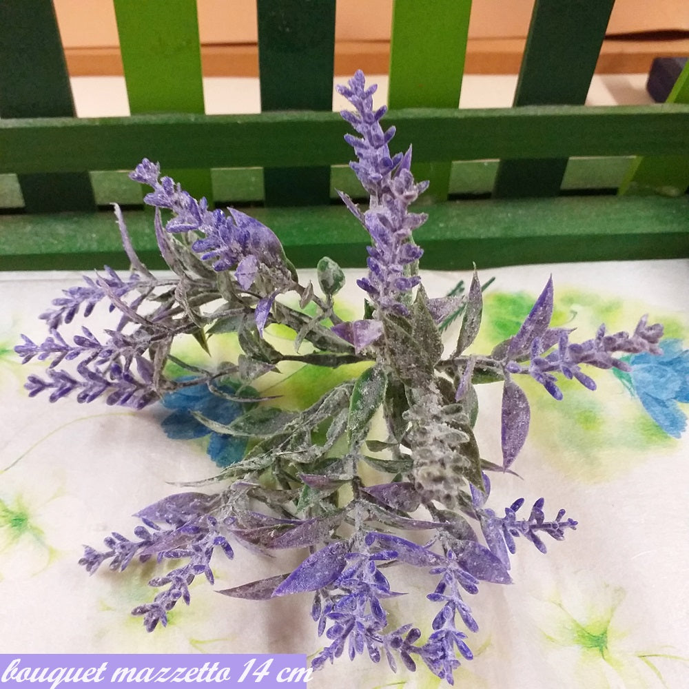 14 cm dettaglio rametti a cespuglio composizione floreale piantina fiori lavanda finti artificiali mazzetto bouquet bomboniere uso decorazioni vetrine negozi allestimento matrimonio packaging