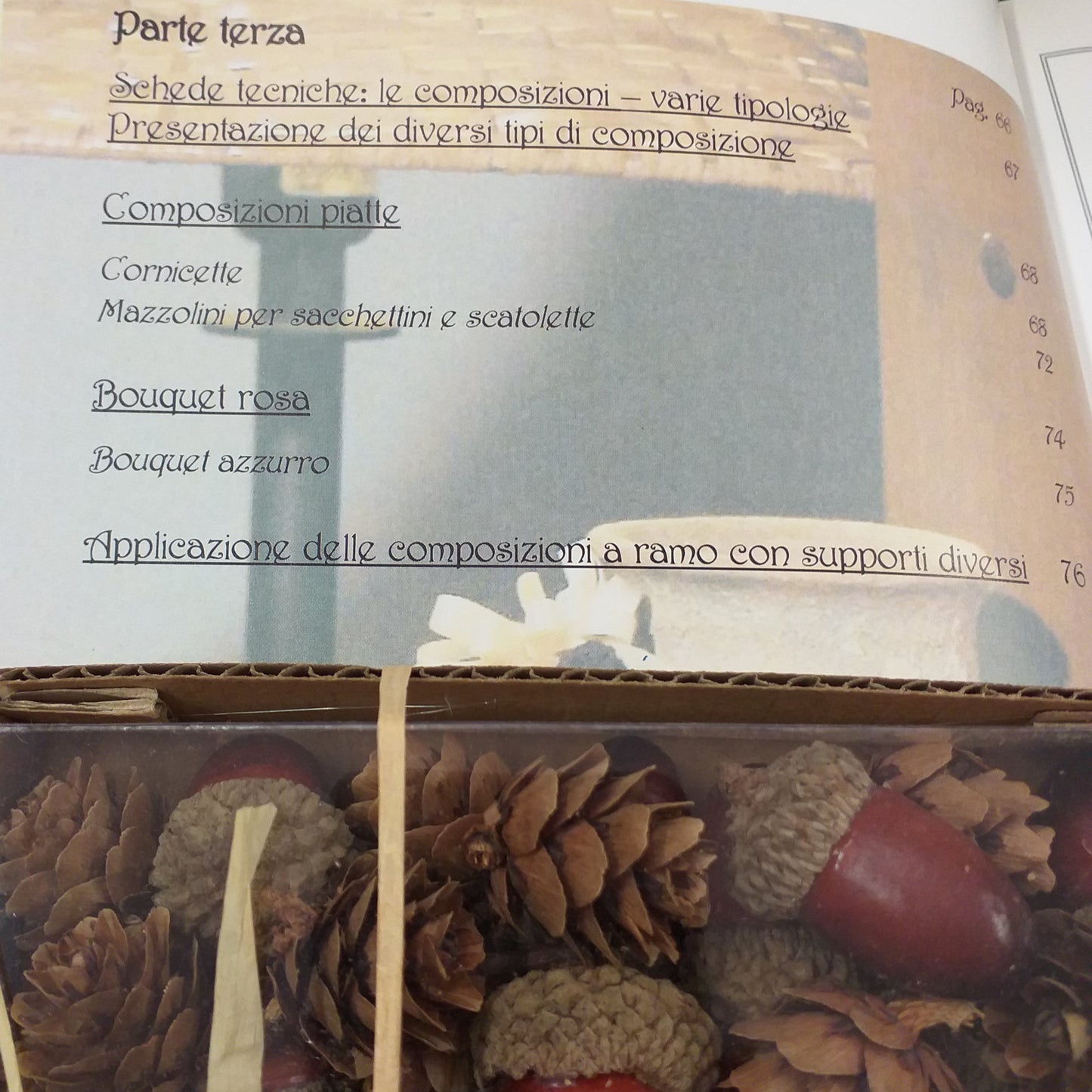 parte terza manuale biedermeier tecniche natalizie composizione spezie ghiande bacche su mazzolini bomboniere sacchettini scatolette bouquet rosa azzurro