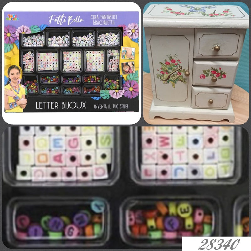 Fatti bella crea fantastici bracciali letter bijoux inventa il tuo stile scatola cofanetto legno lettere alfabeto perline colorate per braccialetti dell'amicizia gioielli bijoux di perle come orecchini collane ciondoli collanina cellulare idea bracciale scritta cordino con nodi