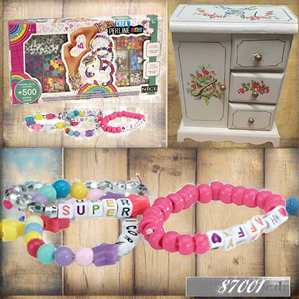 kit fai da te Nice crea perline scatola cofanetto legno lettere alfabeto perline colorate per braccialetti dell'amicizia gioielli bijoux di perle come orecchini collane ciondoli collanina cellulare idea bracciale scritta cordino con nodi