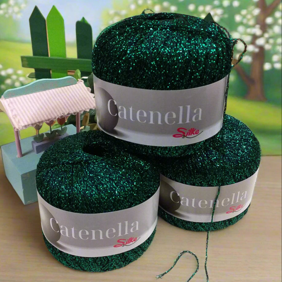 stock verde catenella Silke filato metallizzato laminato cordino lurex lamé uso lavori uncinetto maglia filo addobbi albero Natale bomboniere
