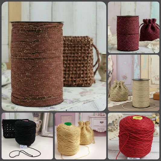 nero argento marrone bordò rosso beige oro esempio borsetta con catenella tripolino thai cordino lurex brillantinato lamè glitter per bijoux borse uncinetto progetti amigurumi crochet cordoncino Natale bags luccicanti dorate clutch pochette sera cerimonia