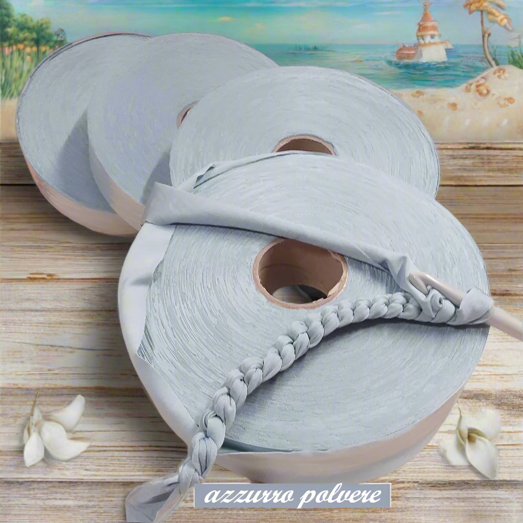 azzurro polvere lycra-soft pizza fettuccia borse uncinetto morbida sottile uso crochet bags clutch pochette sacca mare estive abbigliamento moda bustine spiaggia piscina