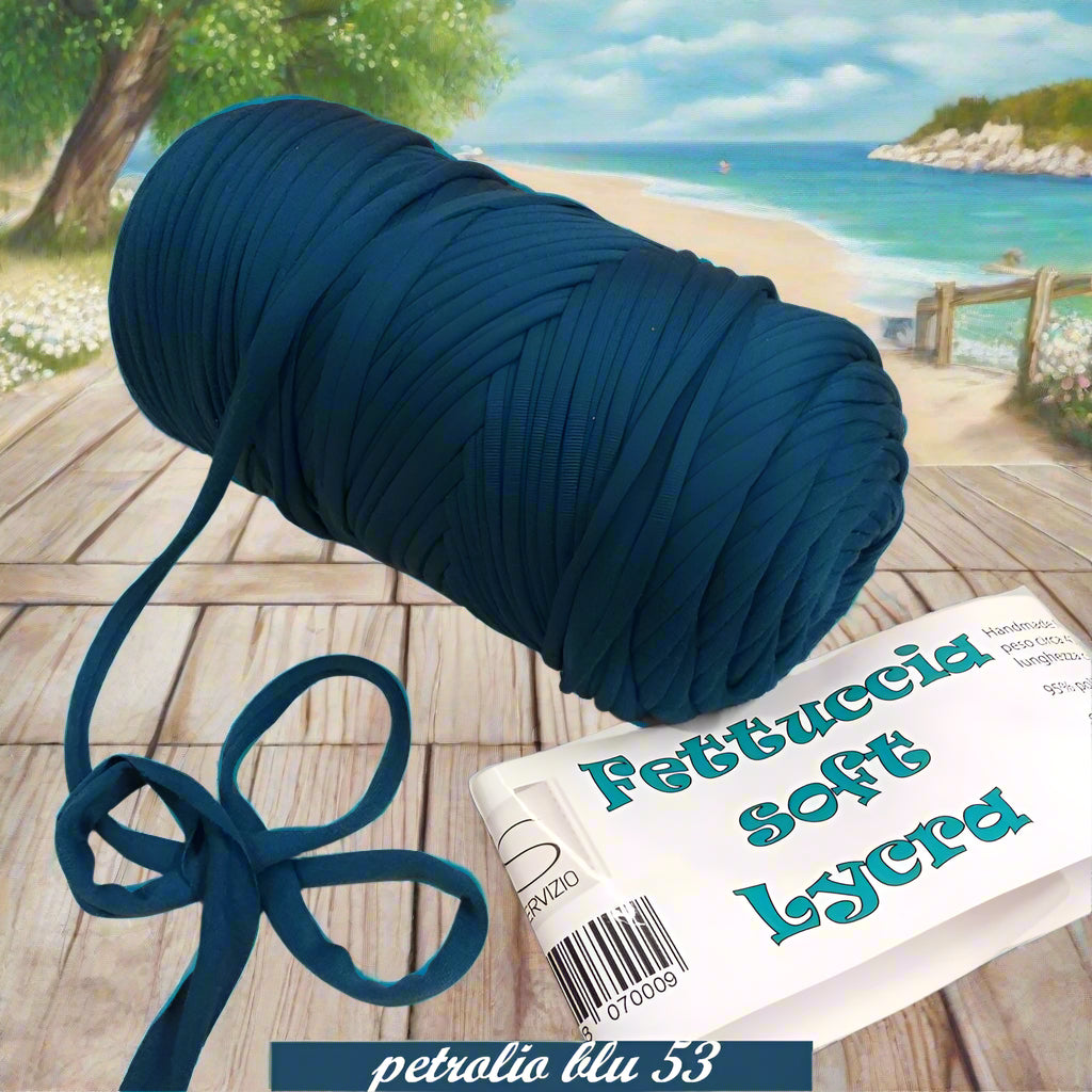 petrolio blu 53 lycra soft fettuccia borse uncinetto merceria mas PL4000 poliestere con elastane morbida uso crochet pochette clutch bags borse abbigliamento moda shopper cestini