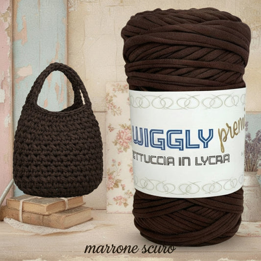 Wiggly premium Cucirini tre stelle marrone scuro lycra soft fettuccia borse uncinetto poliestere con elastane morbida uso crochet pochette clutch bags borse abbigliamento moda cestini addobbi natale