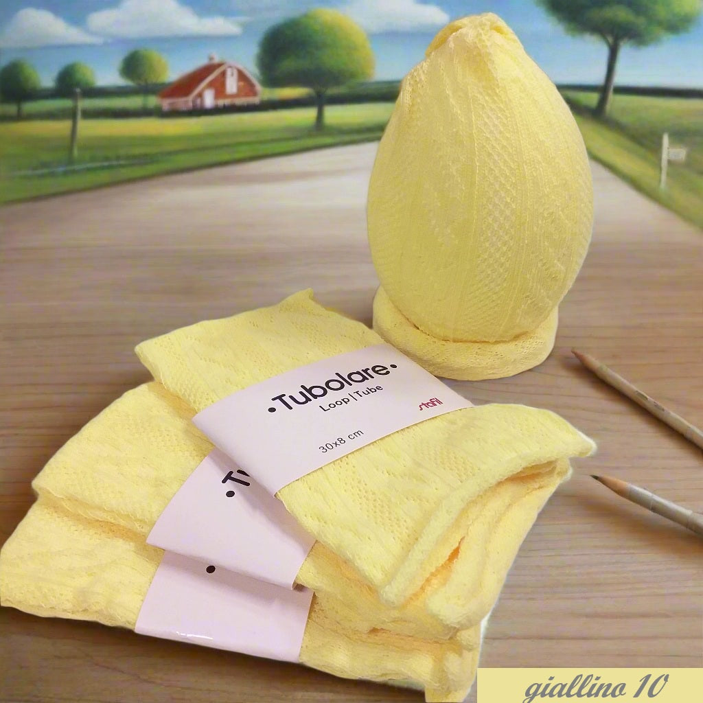 giallino 10 maglia treccia stafil elasticizzata tessuto stoffa forma tubolari per bambole rivestire uova Pasqua coniglietto gallina palline polistirolo Natale