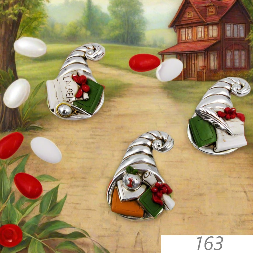 cornucopia assortita portafortuna pergamena penna calamaio magnete calamita laurea nappina rossa con nastrino per bomboniere da confezionare segnaposto ricordino souvenir