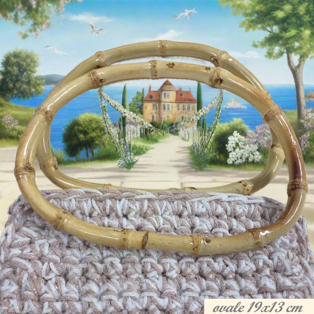 19 x 13 cm modello ovale giunco bamboo bambù coppia manici maniglie per borse spiaggia mare di cordino fettuccia uncinetto juta tessuto stoffa artigianali fatte a mano estive