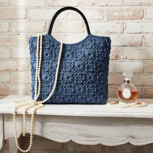 esempio borse uncinetto con manici neri di plastica resina economici arco con foro per facile aggancio uso lavorazione rafia fettuccia macramè corda cordino thai cordoncino lana filato juta estivo