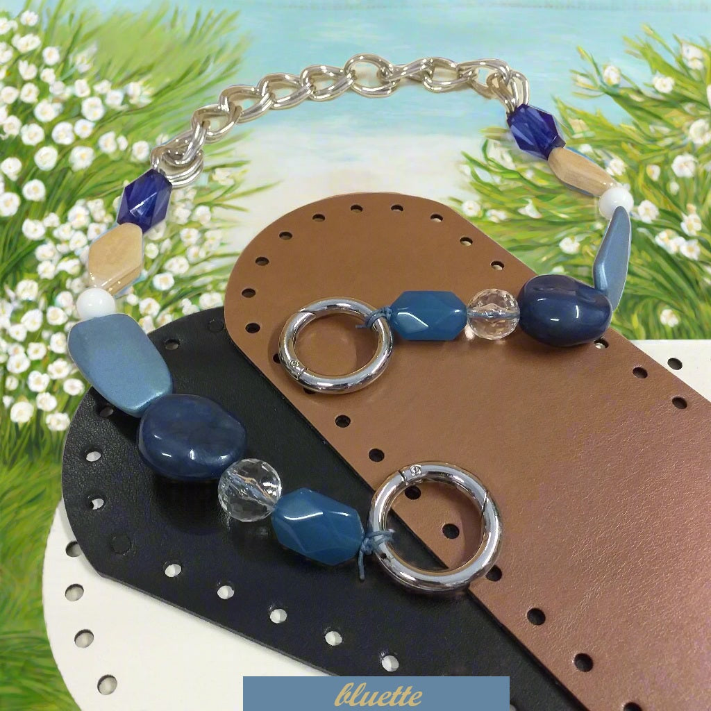 bluette maniglia bijoux manici perle vetro pietre catena metallica argento moschettoni anelloni apribili rotondi creare borse artigianali fai da te uncinetto accessori fettuccia corda macramè fondi ecopelle