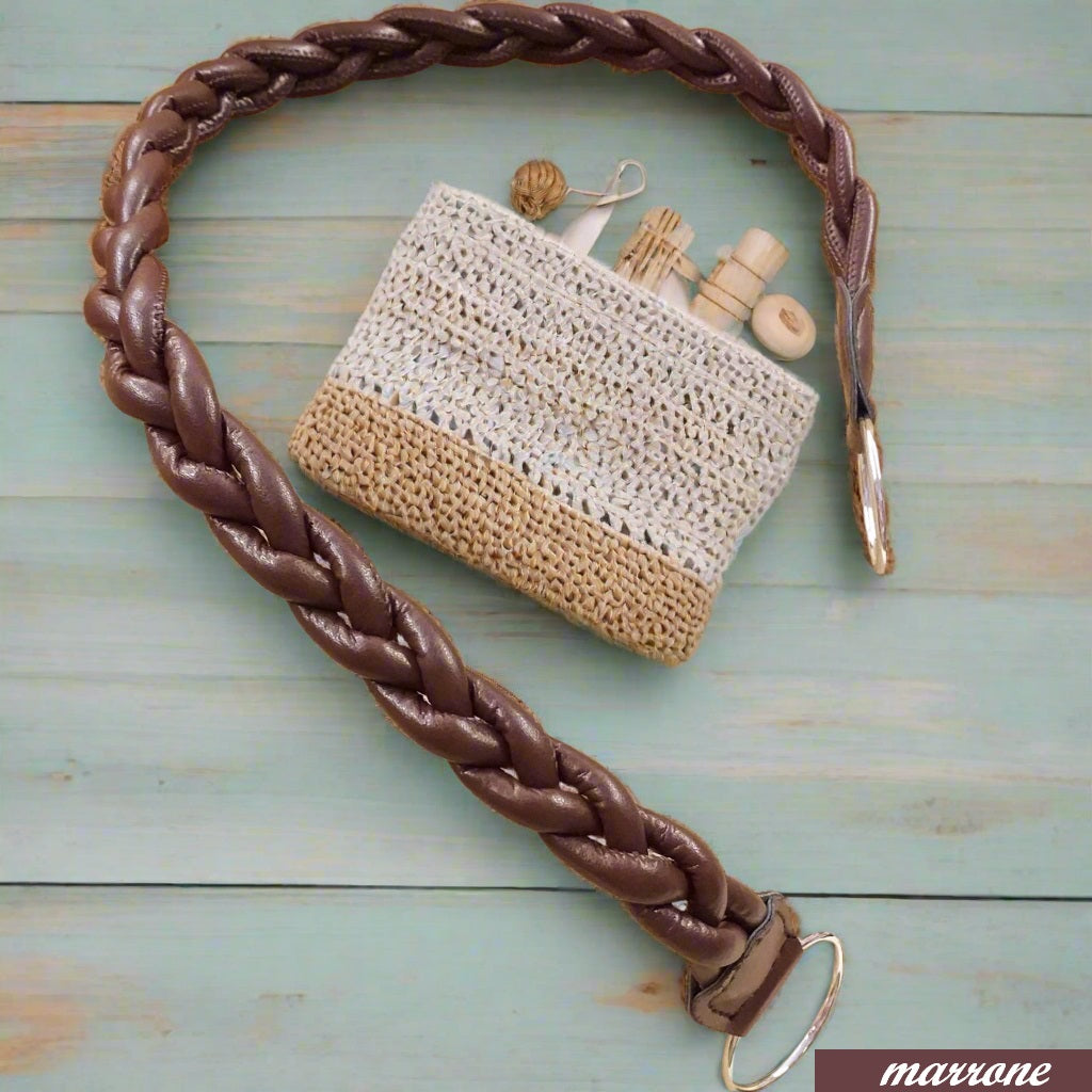 marrone manici borse ecopelle intrecciati estivi con accessori di chiusura gancio anello uso per borsette lavorazione artigianale fatte a mano uncinetto di fettuccia corda rafia macramè thai cordino