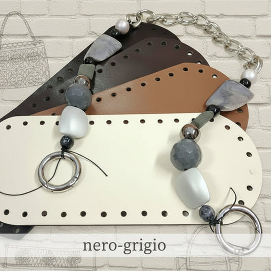 nero grigio manico perle catena moschettoni laterali uso chiusura catenella a braccio o a spalla per borse uncinetto fettuccia cordino