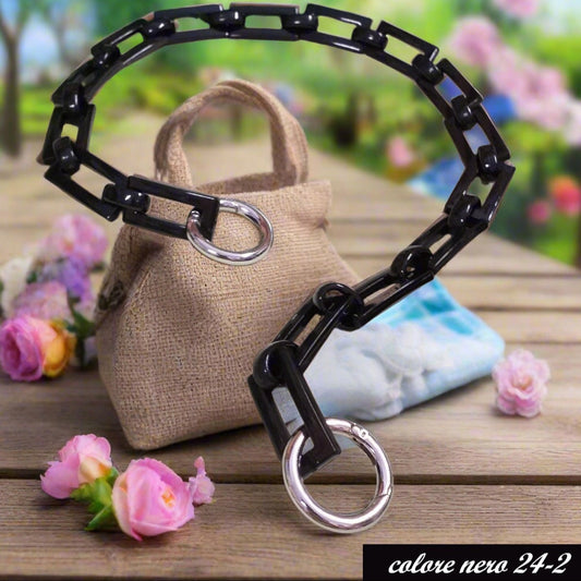 colore nero 62-63 cm manico particolare di resina acrilica plastica catena decorativa per borsa a spalla uncinetto artigianale fatta a mano di fettuccia corda moschettoni anelli ganci finali