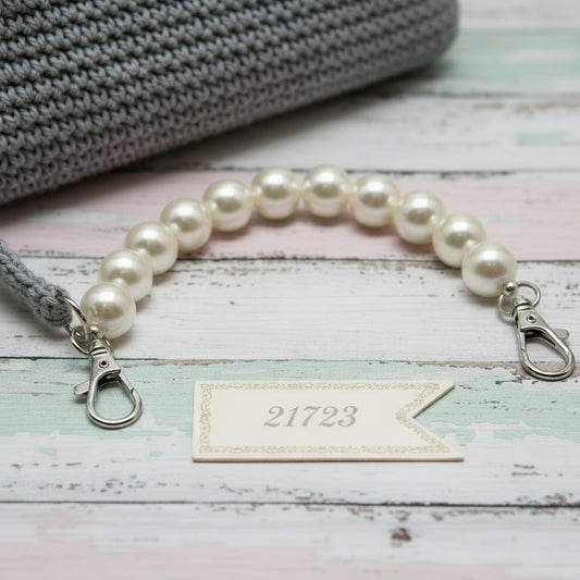 manico di perle grandi bianche con moschettoni finali per fai da te borse artigianali di pezza stoffa tessuto uncinetto cordino fettuccia