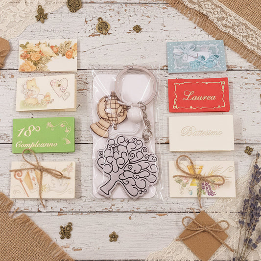 portachiavi mappamondo legno globo albero della vita metallo da confezionare bomboniera bigliettino per Comunione Cresima laurea 18 anni matrimonio anniversario Battesimo