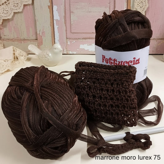 marrone oro lurex fettuccia Netlux filato di tulle glitter per borse uncinetto cappelli maglie abbigliamento moda shopper clutch bags colori fashion natale capodanno da sera pochette