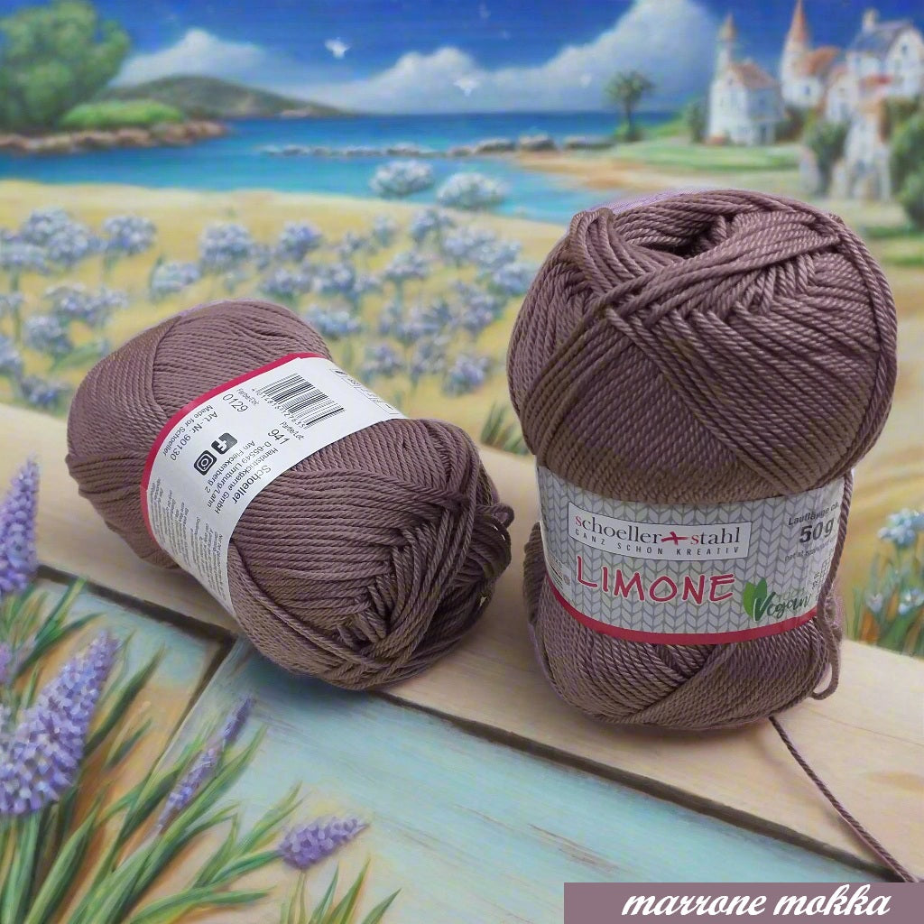 filo cotone uncinetto filato grosso schoeller-stahl limone lana leggera marrone-mokka uso copertine maglie costumi top uncinetto abbigliamento moda mare estivo