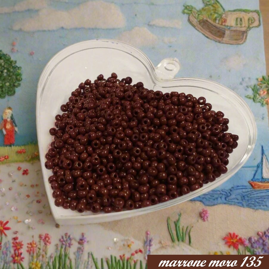 marrone moro scuro colore perline rocailles conteria vetro per creare bomboniere di perle fiori centro girasole Veneziane piante bonsai alberi gioielli bijoux di bigiotteria