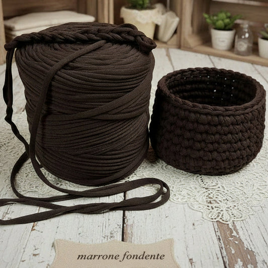 marrone scuro Stafil Noodles fettuccia borse uncinetto filato cotone elastico crochet bag clutch progetti pochette borsette cestini