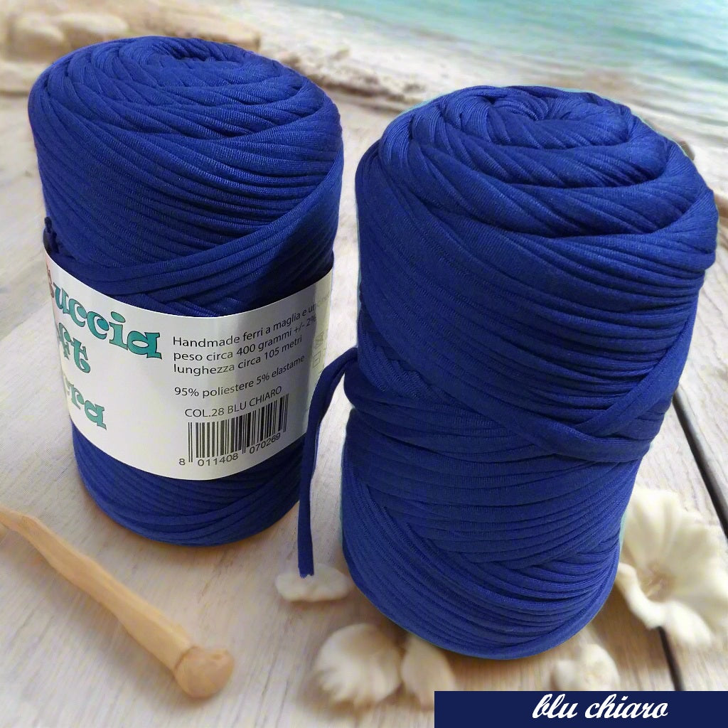 blu chiaro lycra soft fettuccia borse uncinetto merceria mas PL4000 poliestere con elastane morbida uso crochet pochette clutch bags borse abbigliamento moda shopper cestini