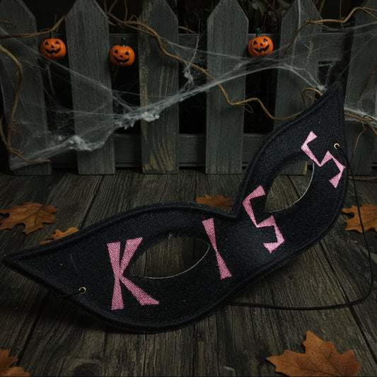 scritta kiss rosa maschere carnevale adulti per occhi nere colorate con elastico