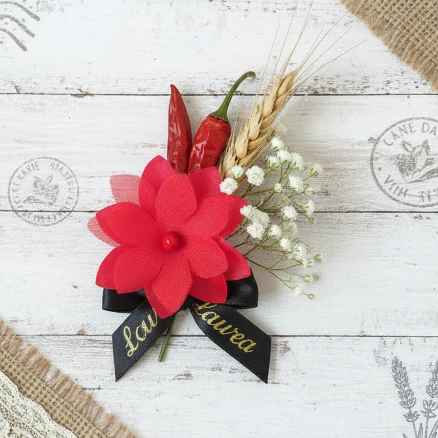 segnaposto o decorazione idea con fiori rossi per bomboniere fai da te di stoffa organza per laurea con steli gambi e pistilli packaging san valentino festa della mamma confezionare pacchi regalo regalini ricordini