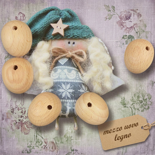 2.5 x 3 cm basi accessori fai da te mezzo uovo legno forato sagome piedi forme stampi fustella creare bambole pupazzi di stoffa gnomi di pezza feltro follettine angioletti, wooden craft shapes decorazioni albero natale