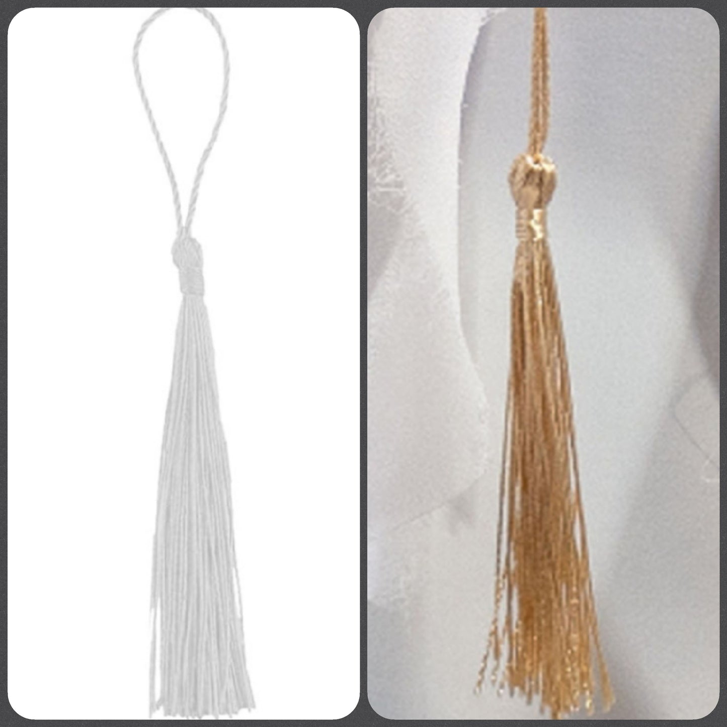 nappine bianche dorate di cordoncino decorative colorate 13 cm uso segnalibro laurea bomboniere fai da te applicazioni