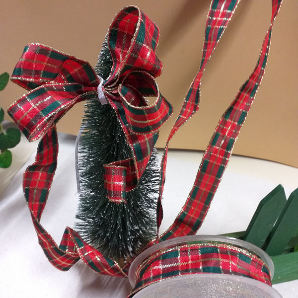 idea punta abete di natale colore classico rosso verde oro scozzese nastro tartan quadretti con bordo rinforzato per fiocchi coccarde addobbi decorazioni albero di Natale