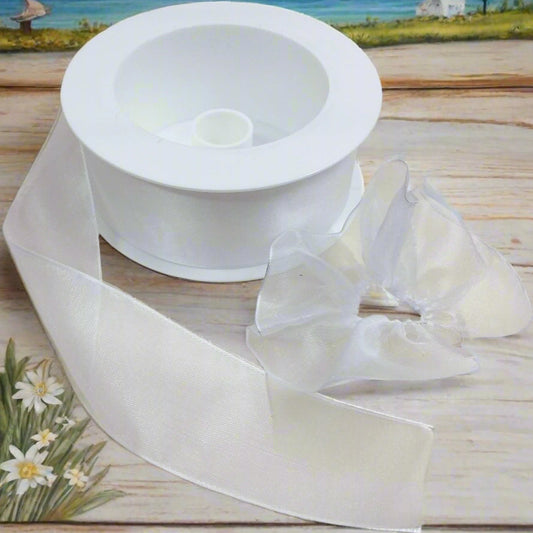 Da Vinci artfleur nastro organza rinforzato bianco 40 mm con ferretto bordo animato ondulato arricciato per fiocco coccarda facile uso packaging confezionamento bomboniere fai da te acconciature sposa bouquet
